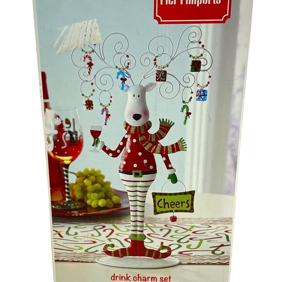 Pier 1 Imports Reindeer Christmas drink charm set New in box barware - Picture 1 of 10